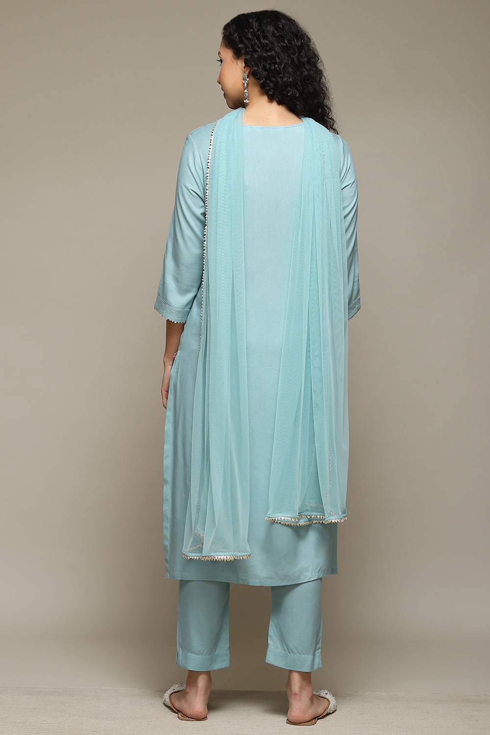 Yellow Rayon Straight Kurta Pants Suit Set image number 4