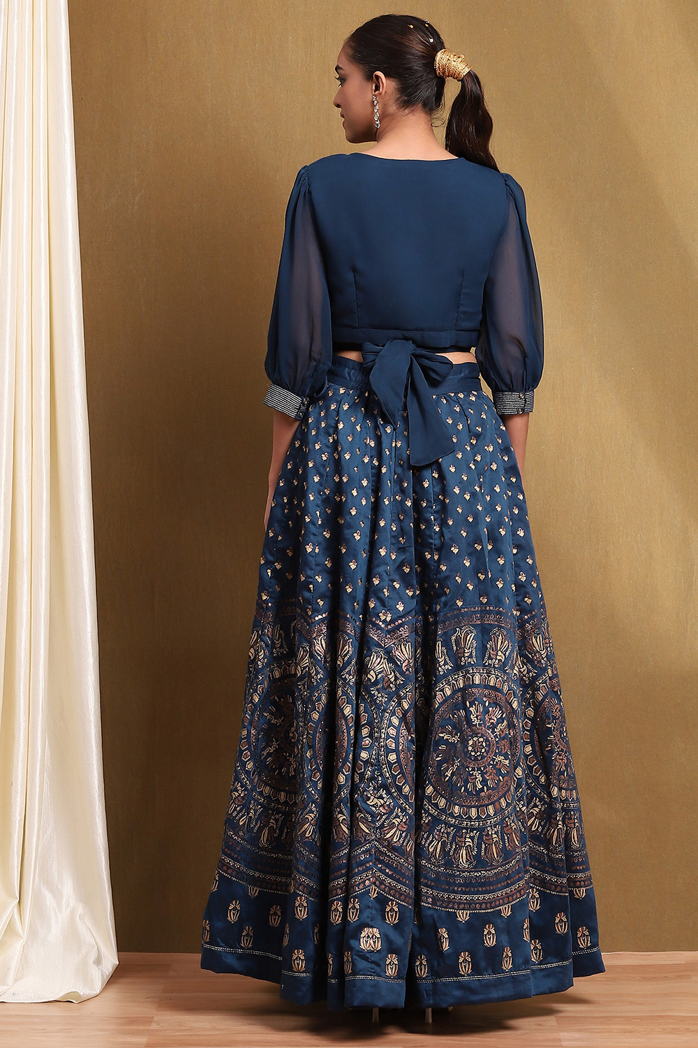 Blue Printed Fusion Lehenga Set image number 4