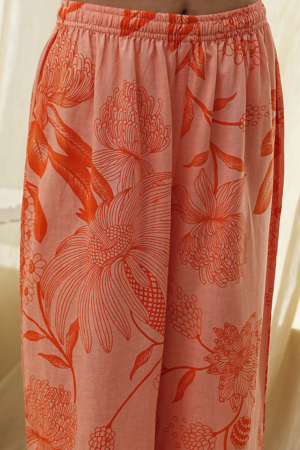 Peach Viscose Rayon Straight Suit Set image number 2