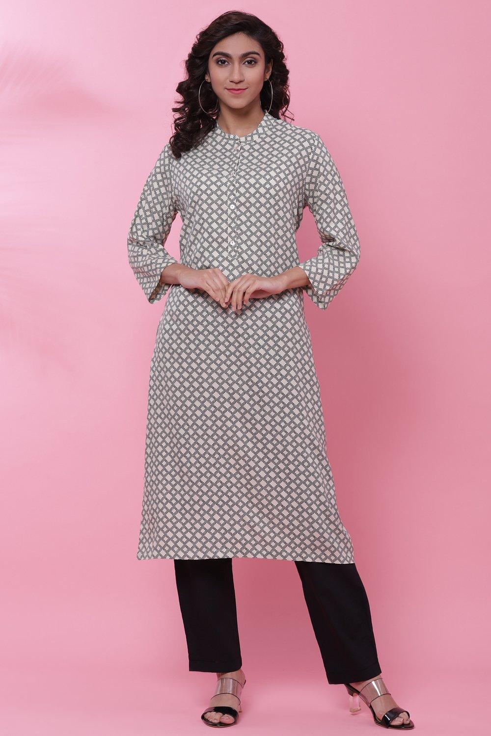 Blue Rayon A-Line Printed Kurta image number 0