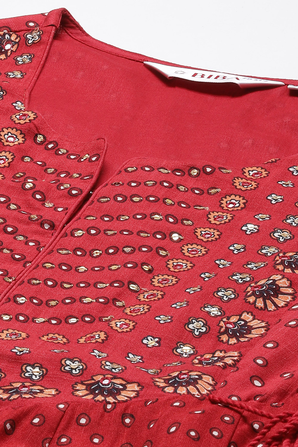 Red Rayon Flared Printed Kurta image number 1