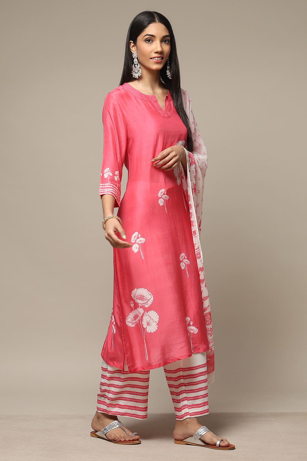 Pink Modal A-Line Kurta Palazzo Suit Set image number 6