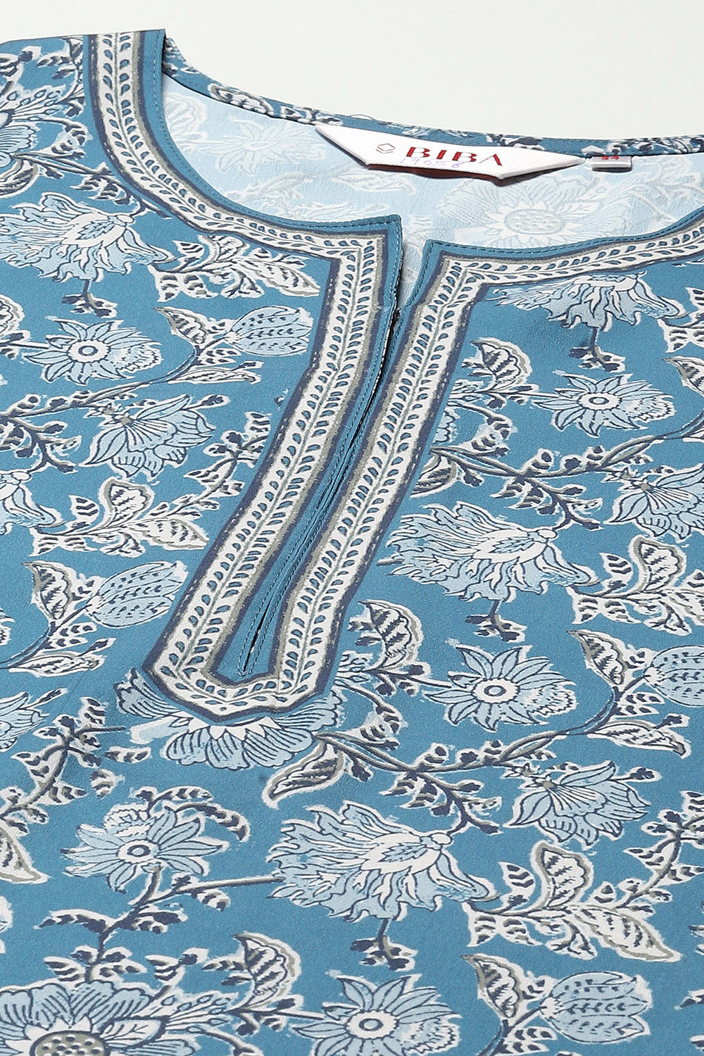 Denim Blue Polyester Straight Printed Kurti image number 1