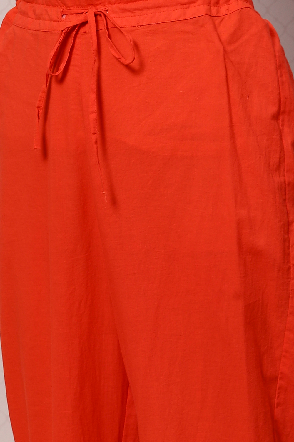 Coral Red And Yellow Cotton Viscose Straight Suit Set Kurta, Regular ...
