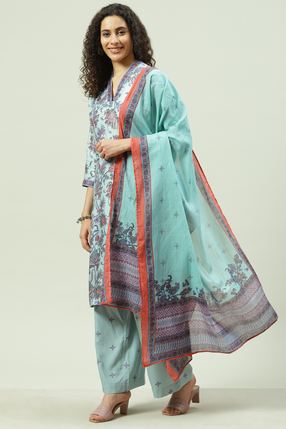 Aqua Sea Green Viscose Straight Kurta Palazzo Suit Set image number 5