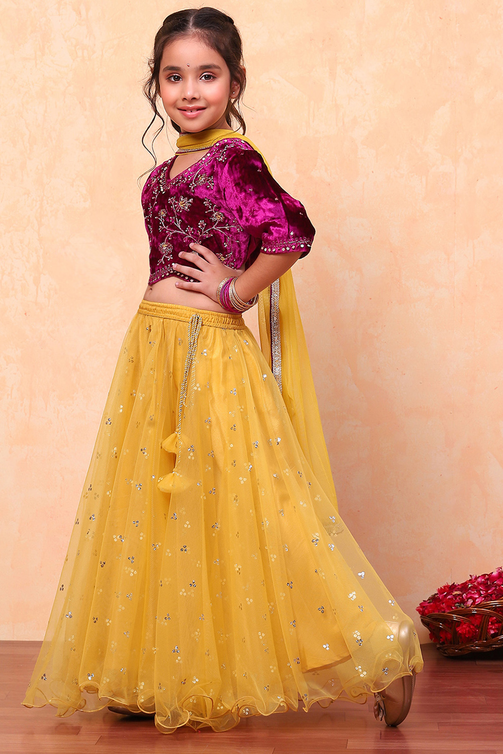 Brinjal Viscose Blend Straight Lehenga Set image number 4