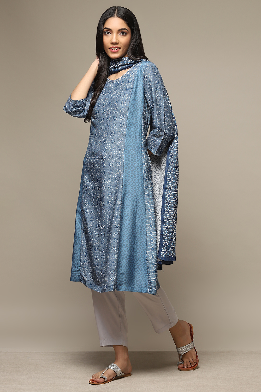 Blue Modal Straight Kurta Palazzo Suit Set image number 5