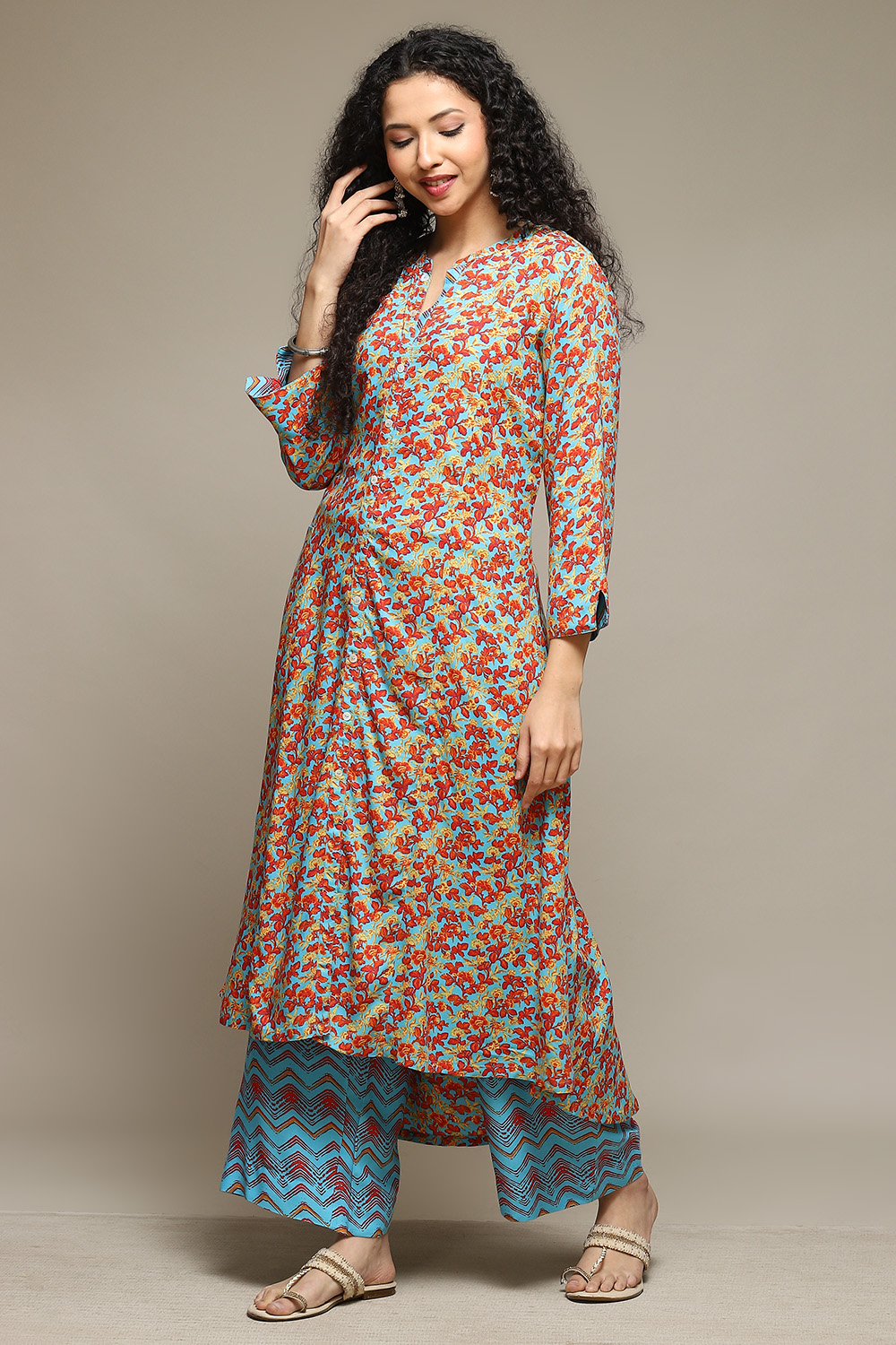 Sky Blue Rayon Straight Kurta Palazzo Suit Set