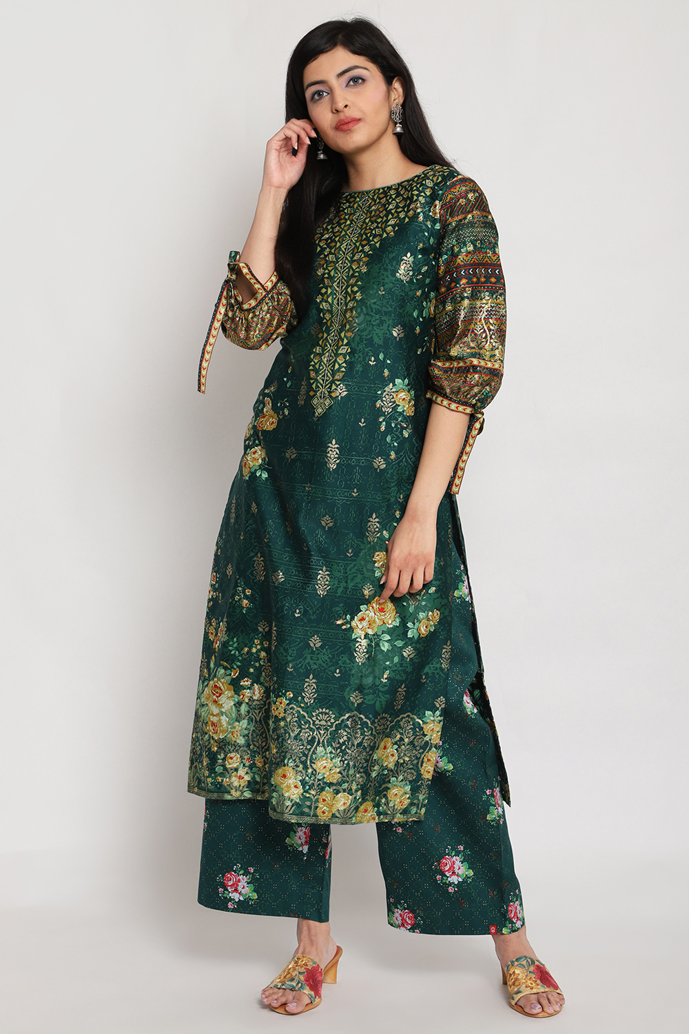 Green Cotton Straight Printed Kurta image number 3