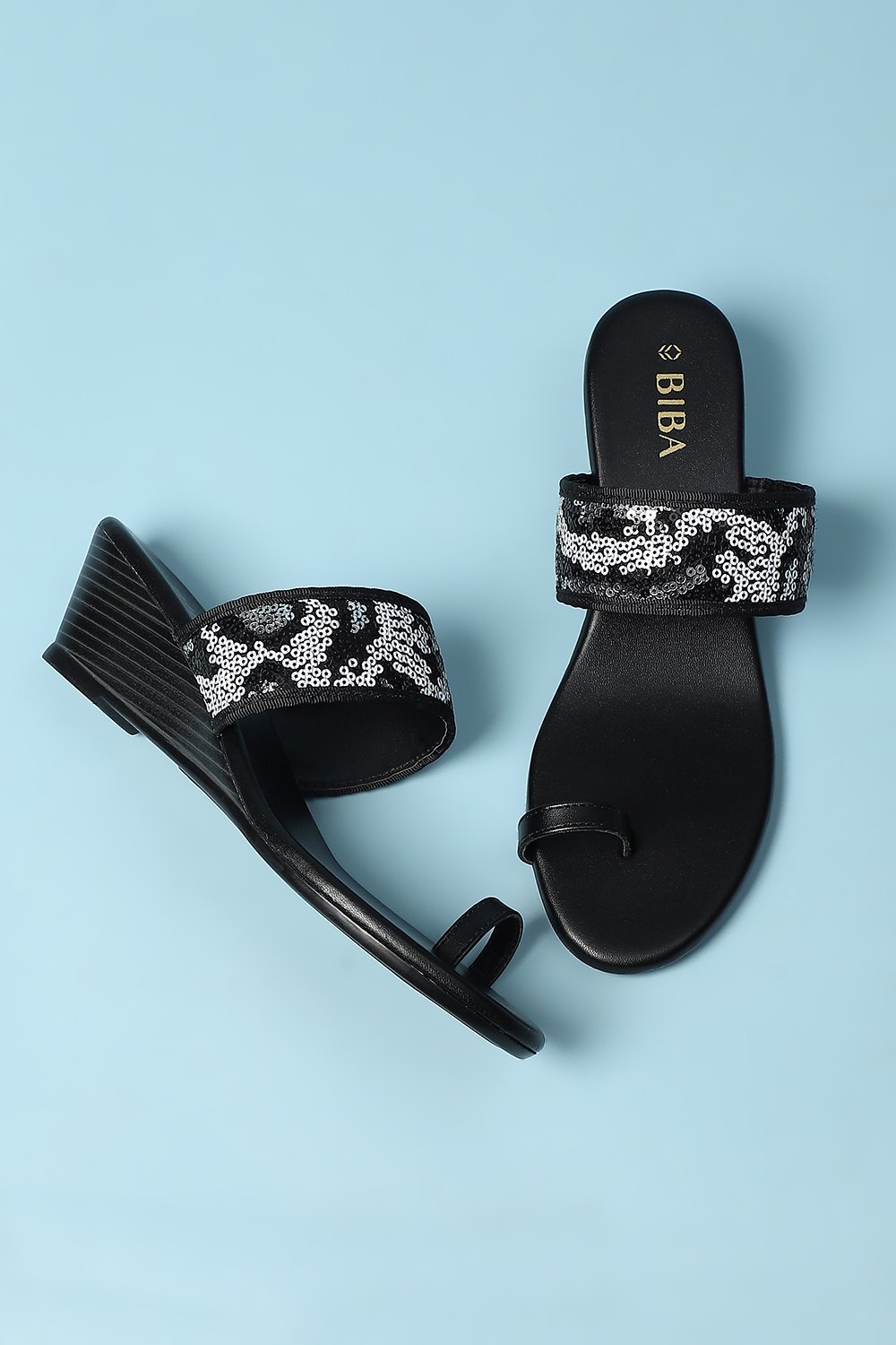 Black Pu Ring Toe Sandals