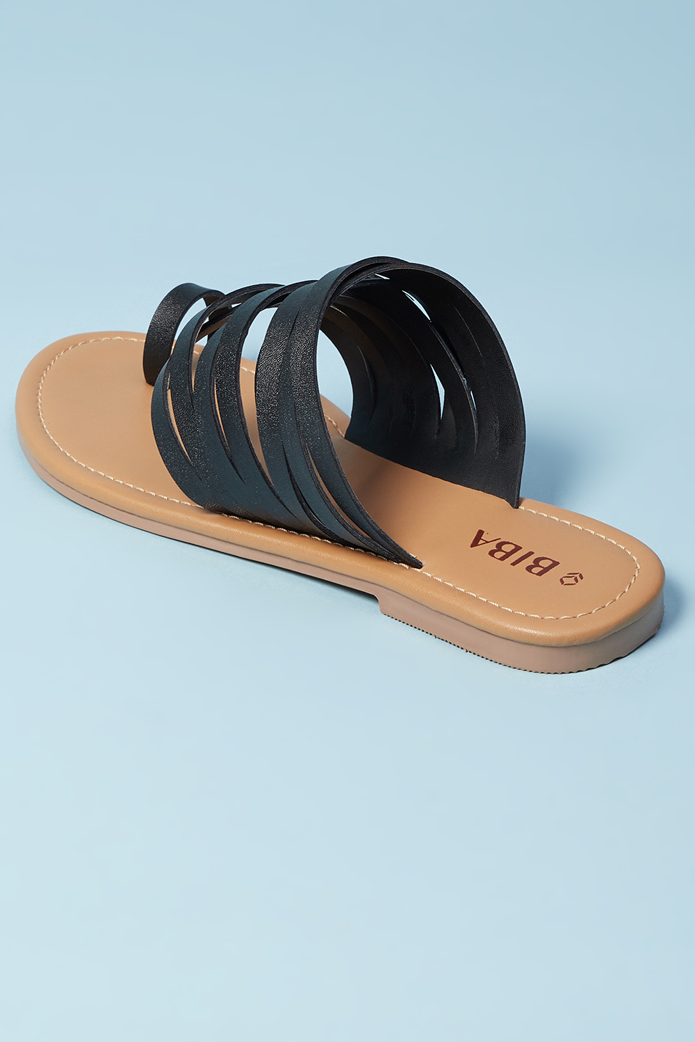 Black Pu Toe Ring Sandals image number 4