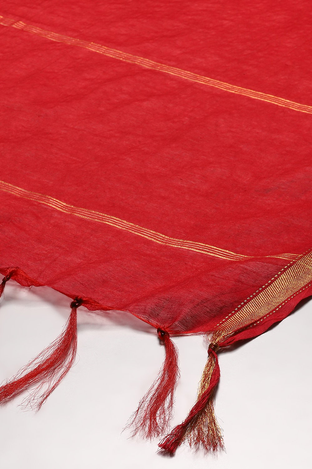 Red Cotton Blend Yard-Dyed Dupatta image number 1