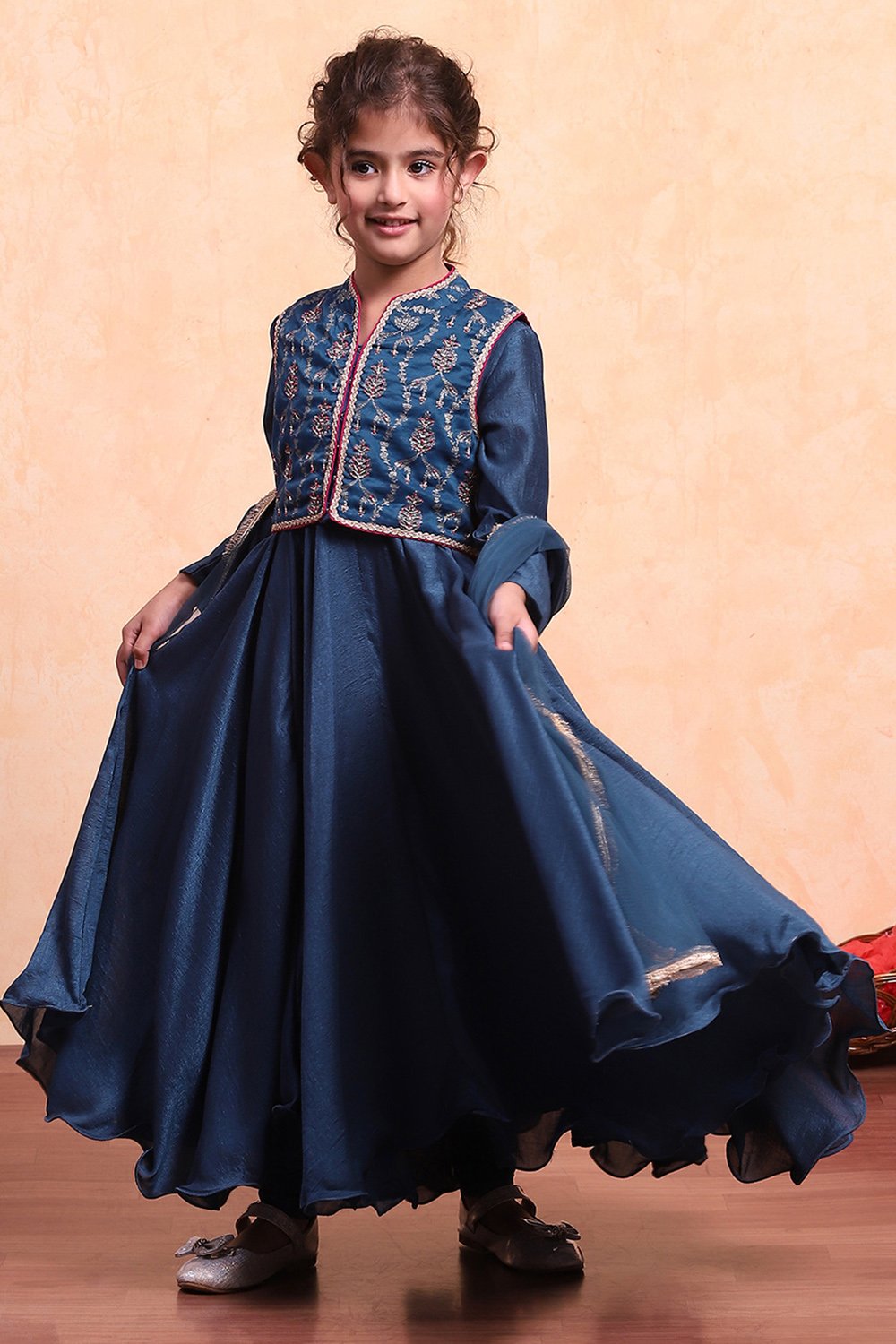 Teal Polyester Blend Anarkali Suit Set image number 0