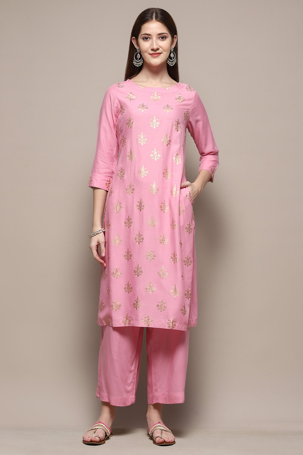 Light Pink Rayon Straight Kurta Palazzo 2 Piece Set image number 6