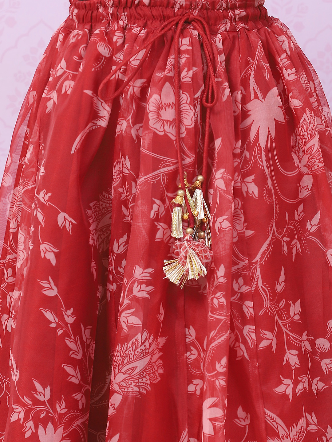 Red Art Silk Lehenga Set image number 2