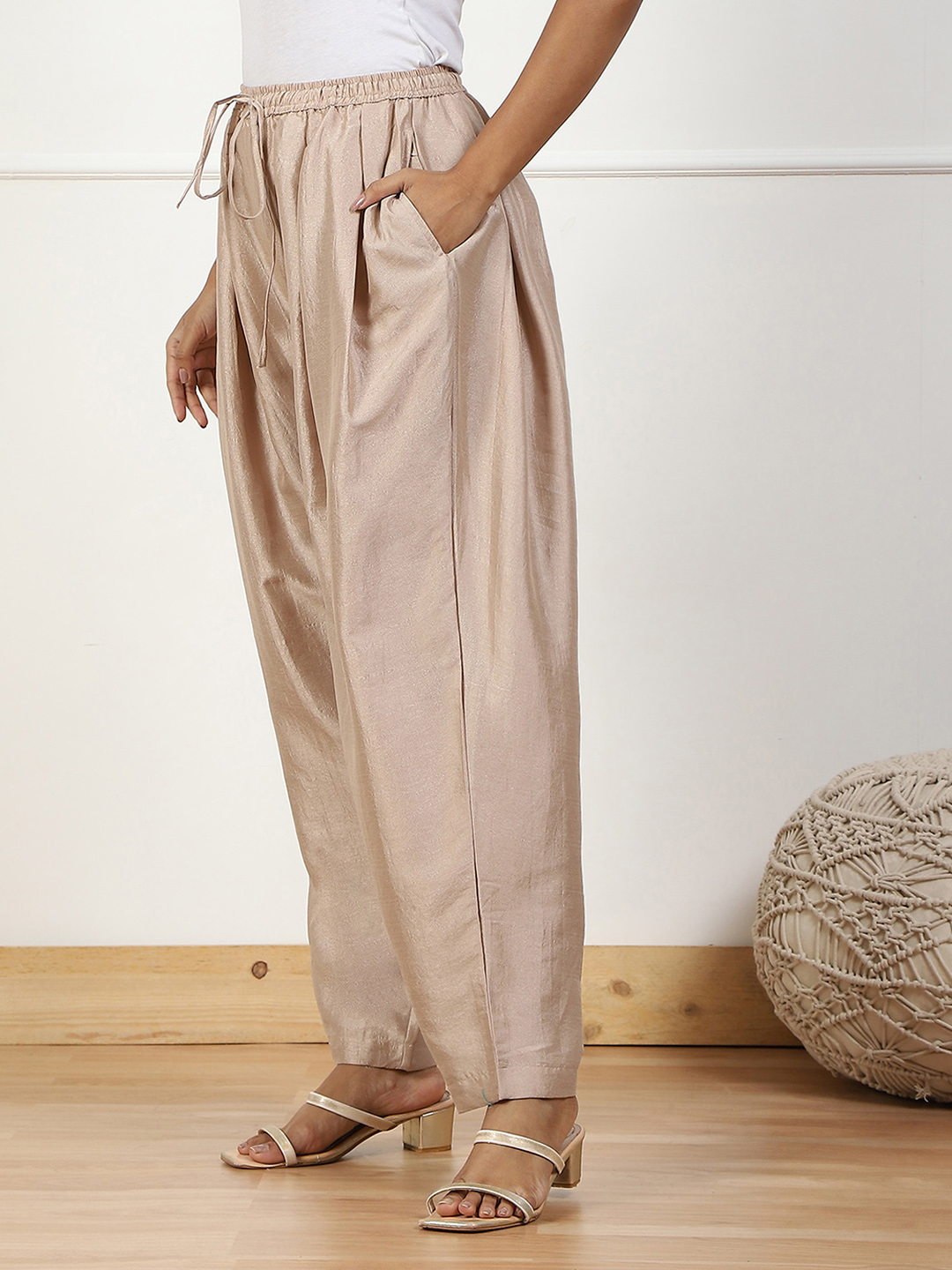 Beige Polyester Palazzo Pants image number 2