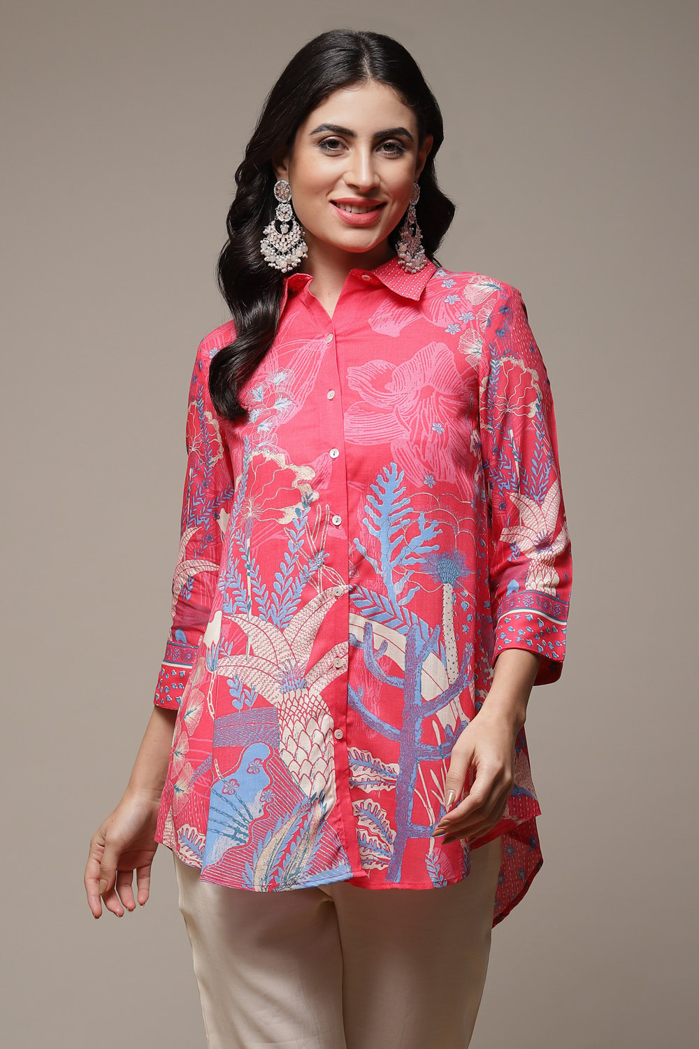 Ecru Rayon Printed Shirt image number 1