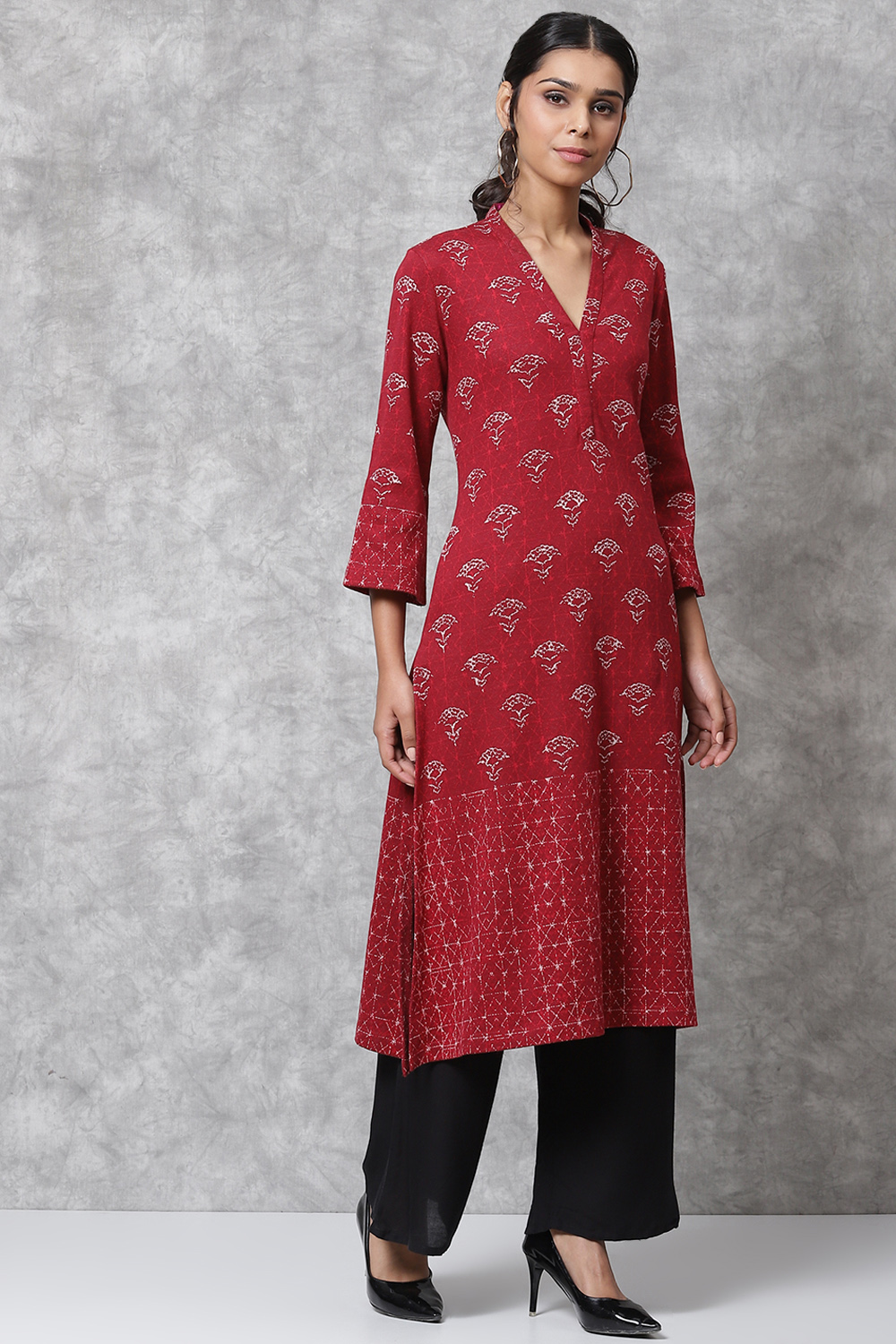 Plum Straight Acrylic Kurta image number 3