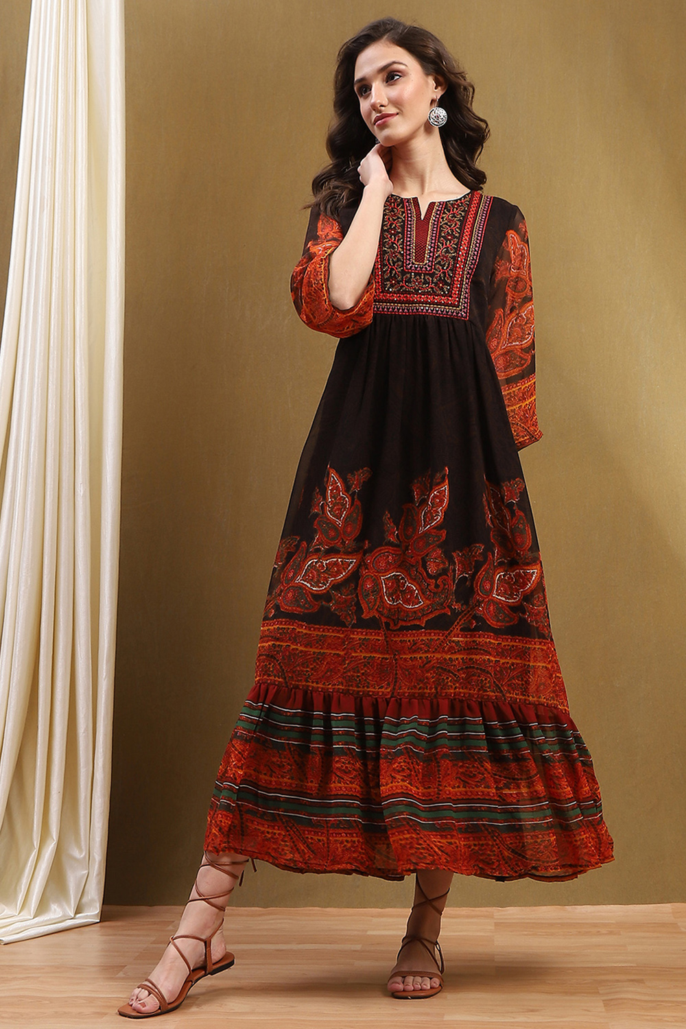 Chocolate Georgette Tiered Dress Dress image number 0