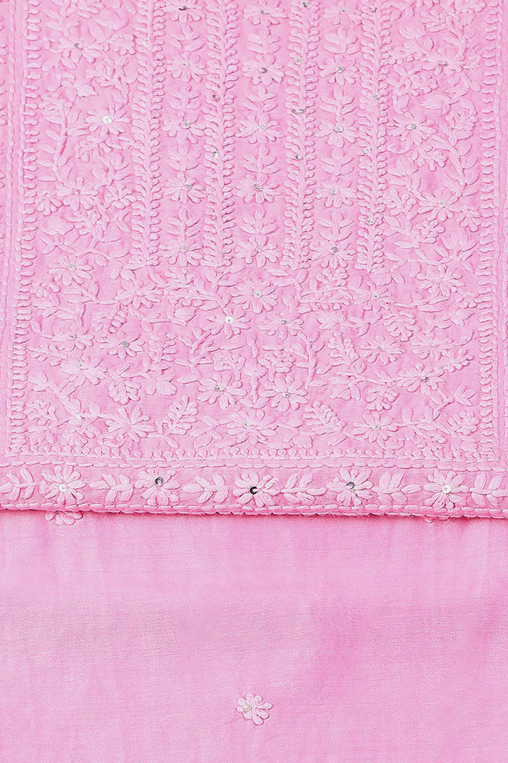 Light Pink Chanderi Embroidered Unstitched Suit Set image number 1
