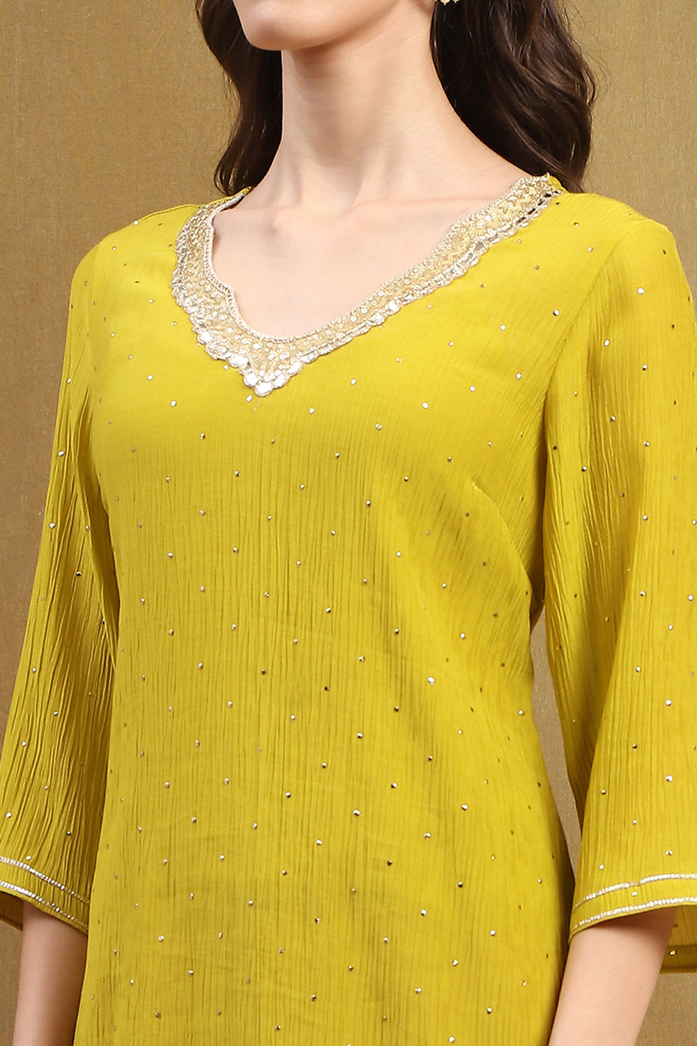 Mustard Yellow Viscose Blend Straight Festive Kurta image number 1