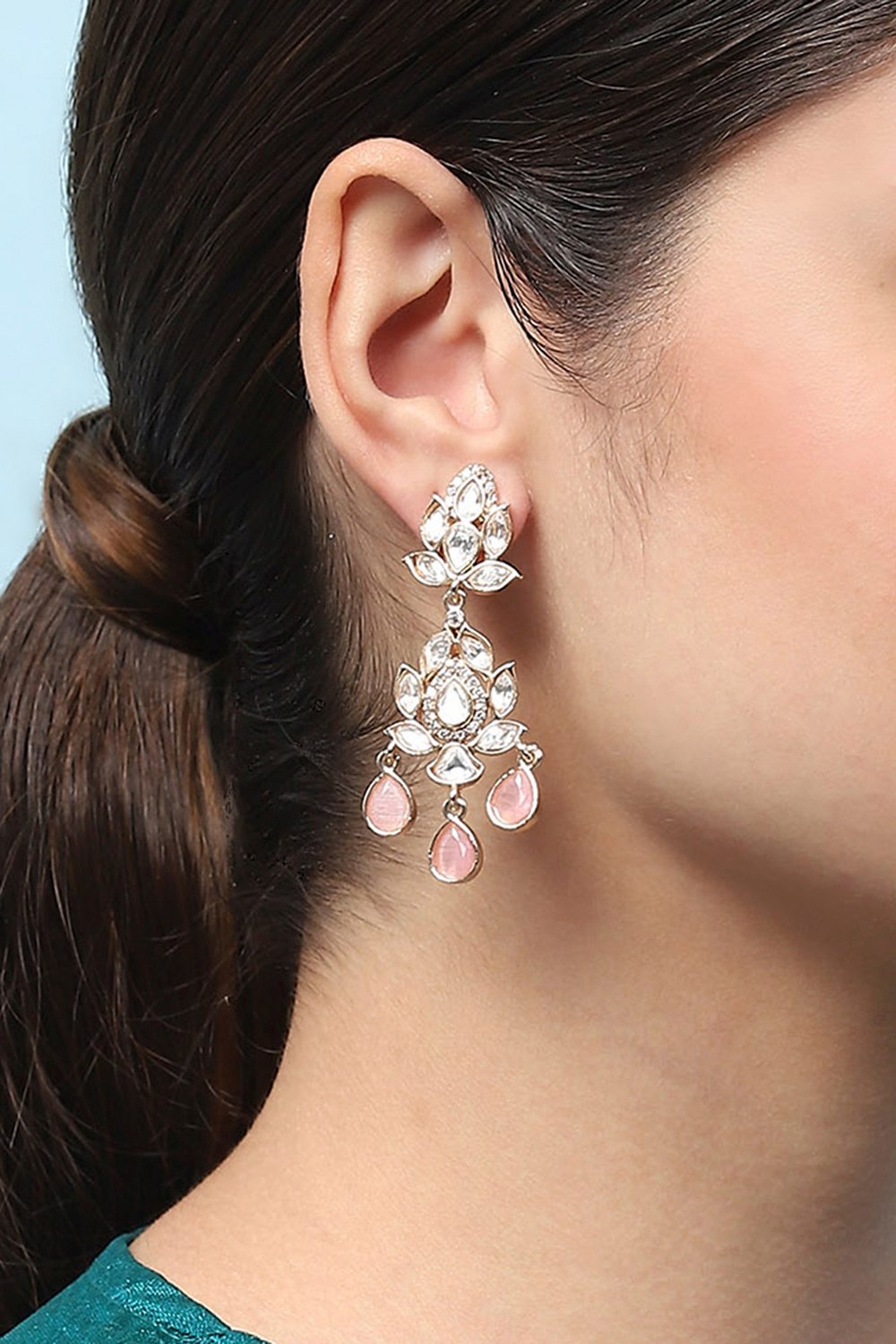 Peach Kundan Festive Drop & Danglers image number 3