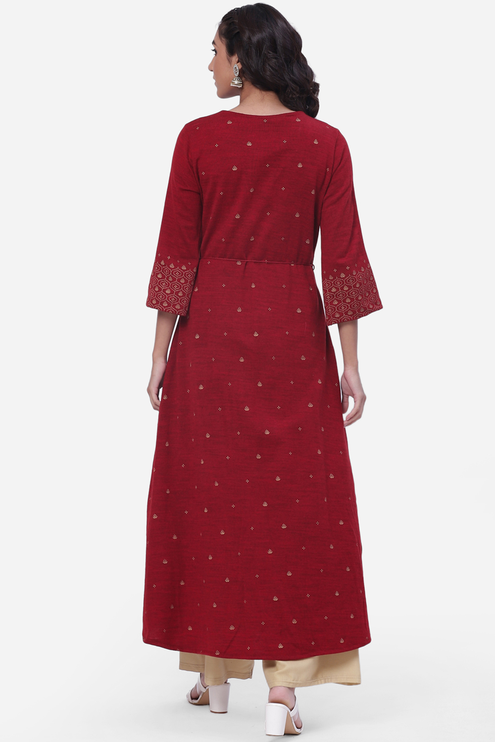 Cherry Red Flared Acrylic Kurta image number 4