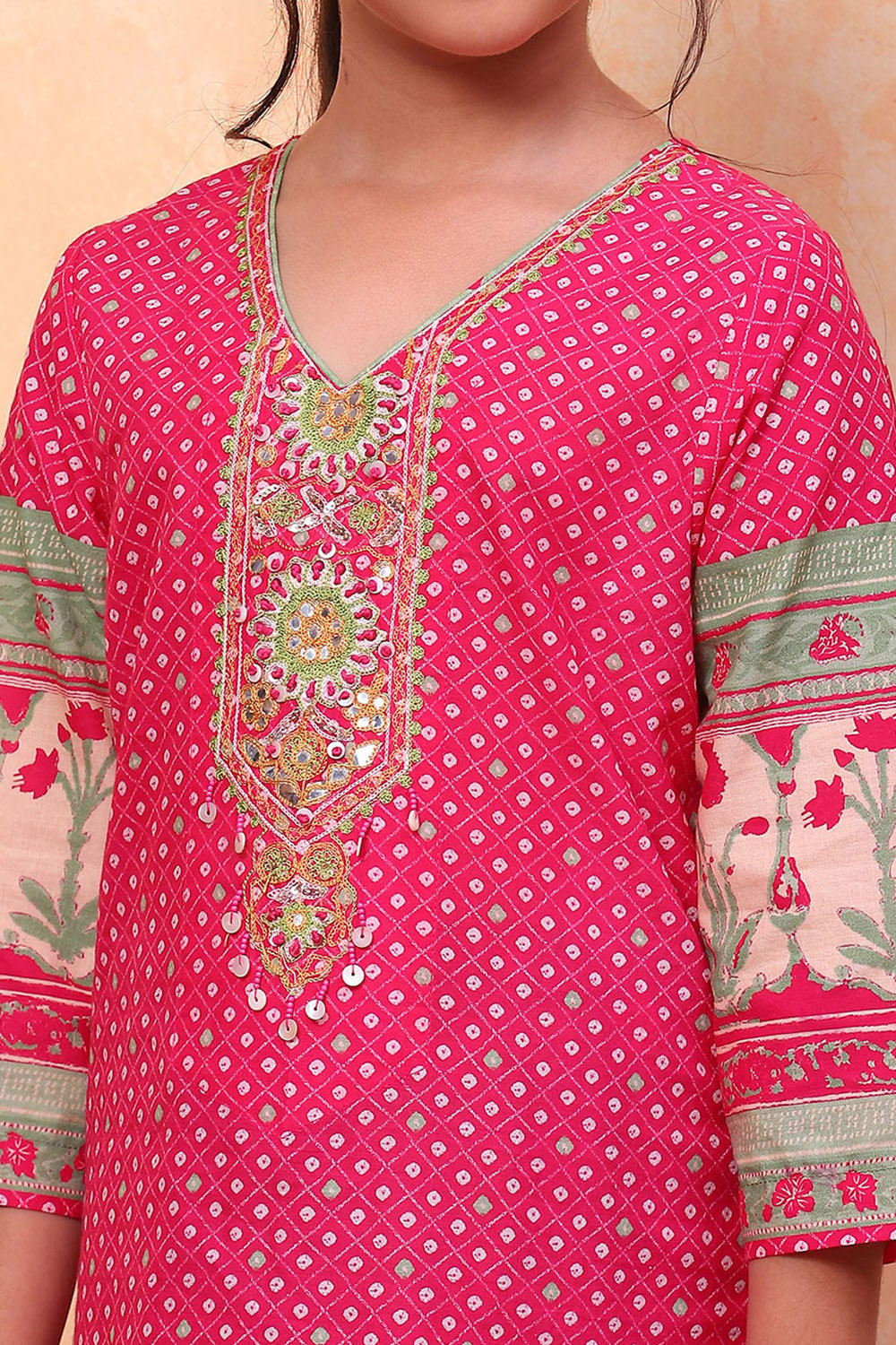 Pink Cotton Floral Printed Asymmetric Suit Set image number 1