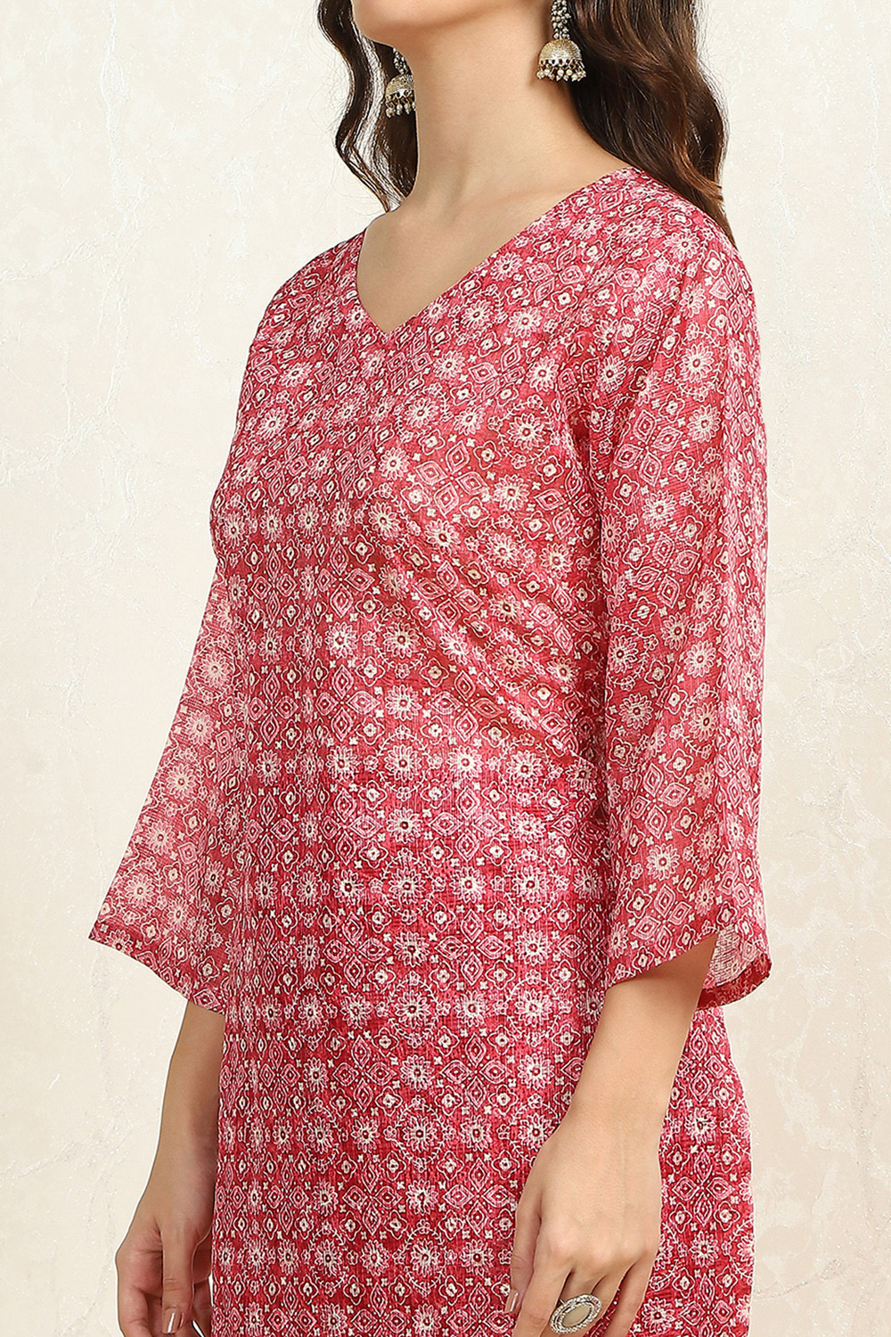 Pink Cotton Floral Printed Unstitched Suit Set image number 2