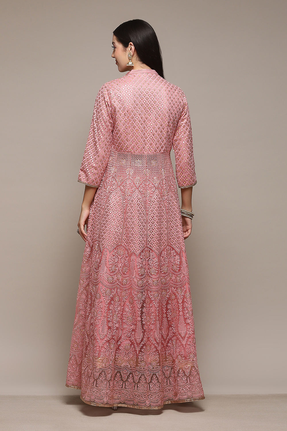 Dusky Pink Polyester Front Open Kurta Lehenga Set image number 5