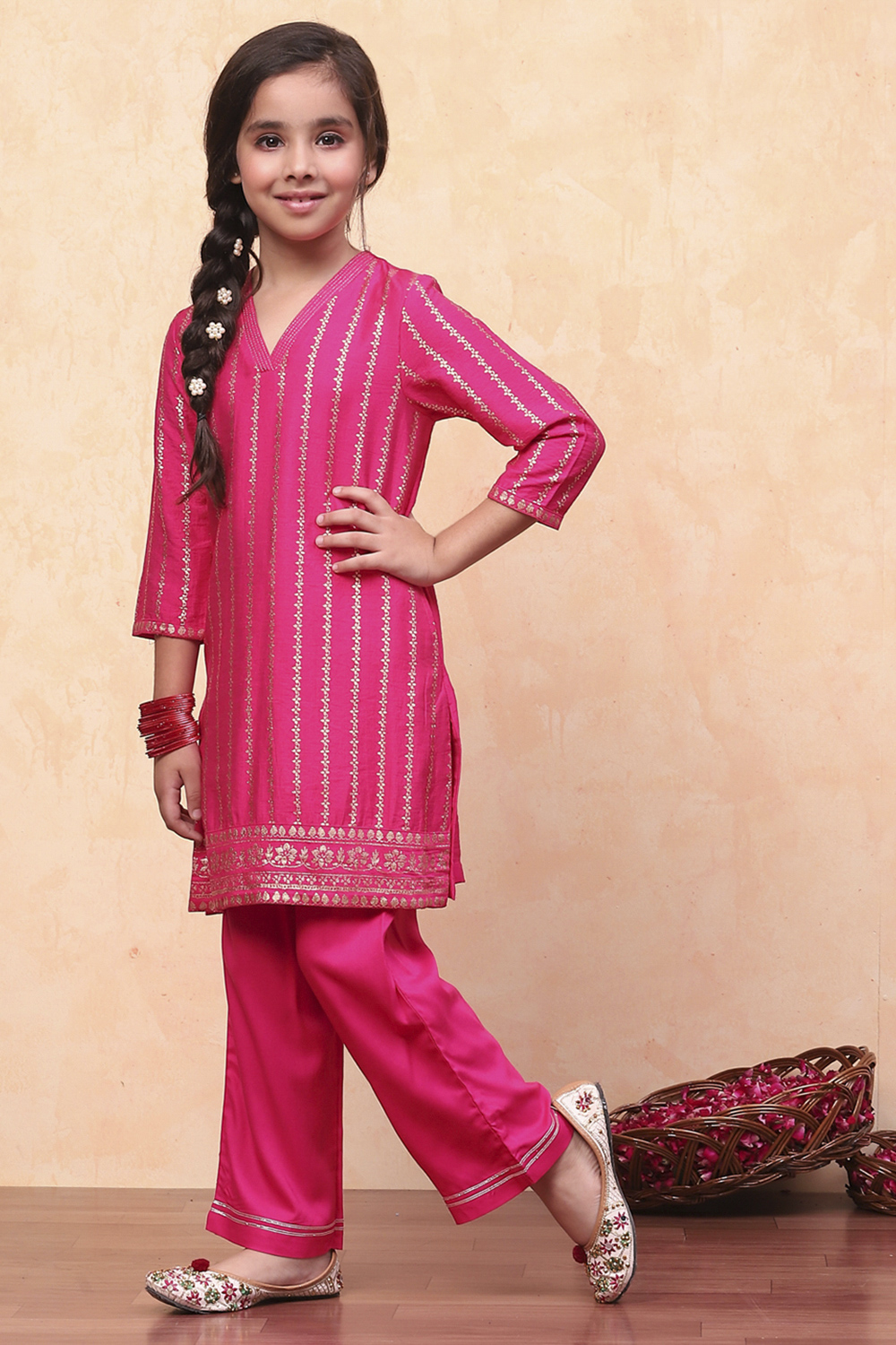 Fuchsia Viscose Blend Foil Printed Straight Kurta Set image number 3