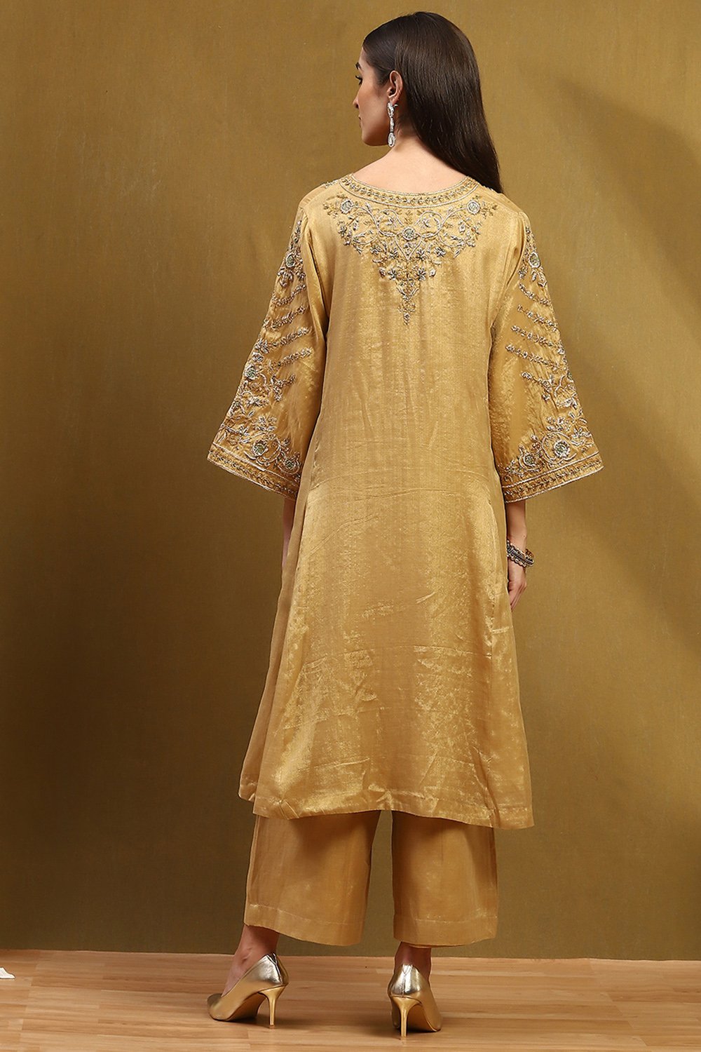 Gold Cotton Kalidar Suit Set image number 4