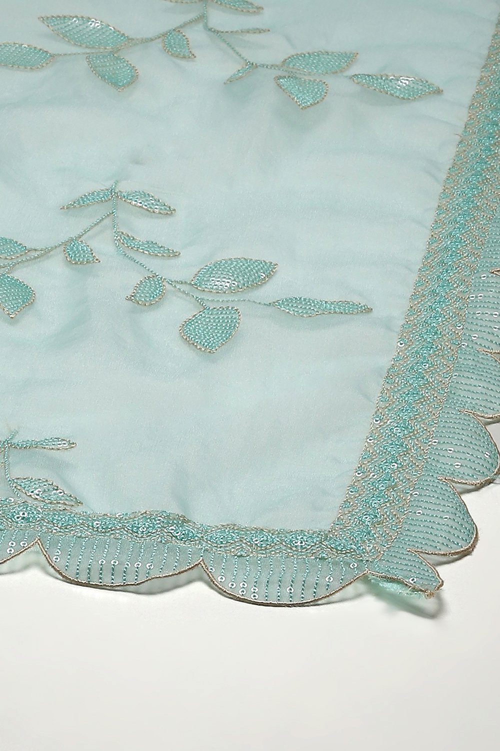 Light Green Muslin Lace Unstitched Suit Set image number 4