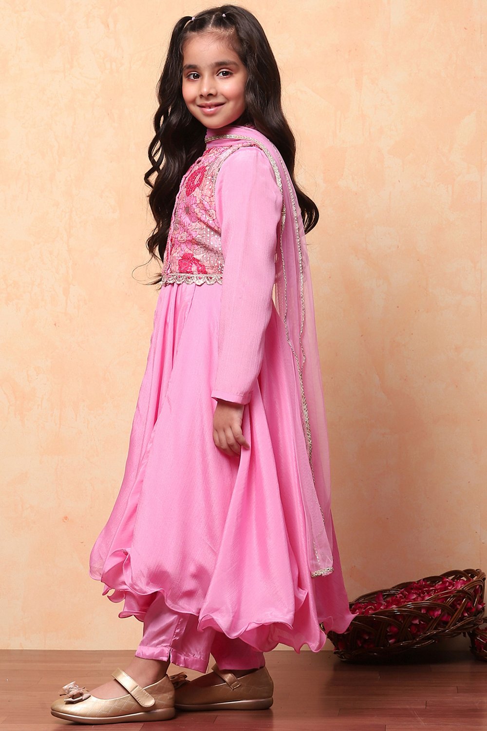 Pink Polyester Blend Anarkali With Jacket Suit Set image number 2