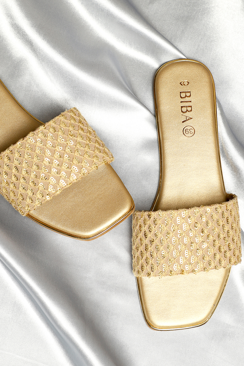 Tan Sequin Embellished Slides image number 1