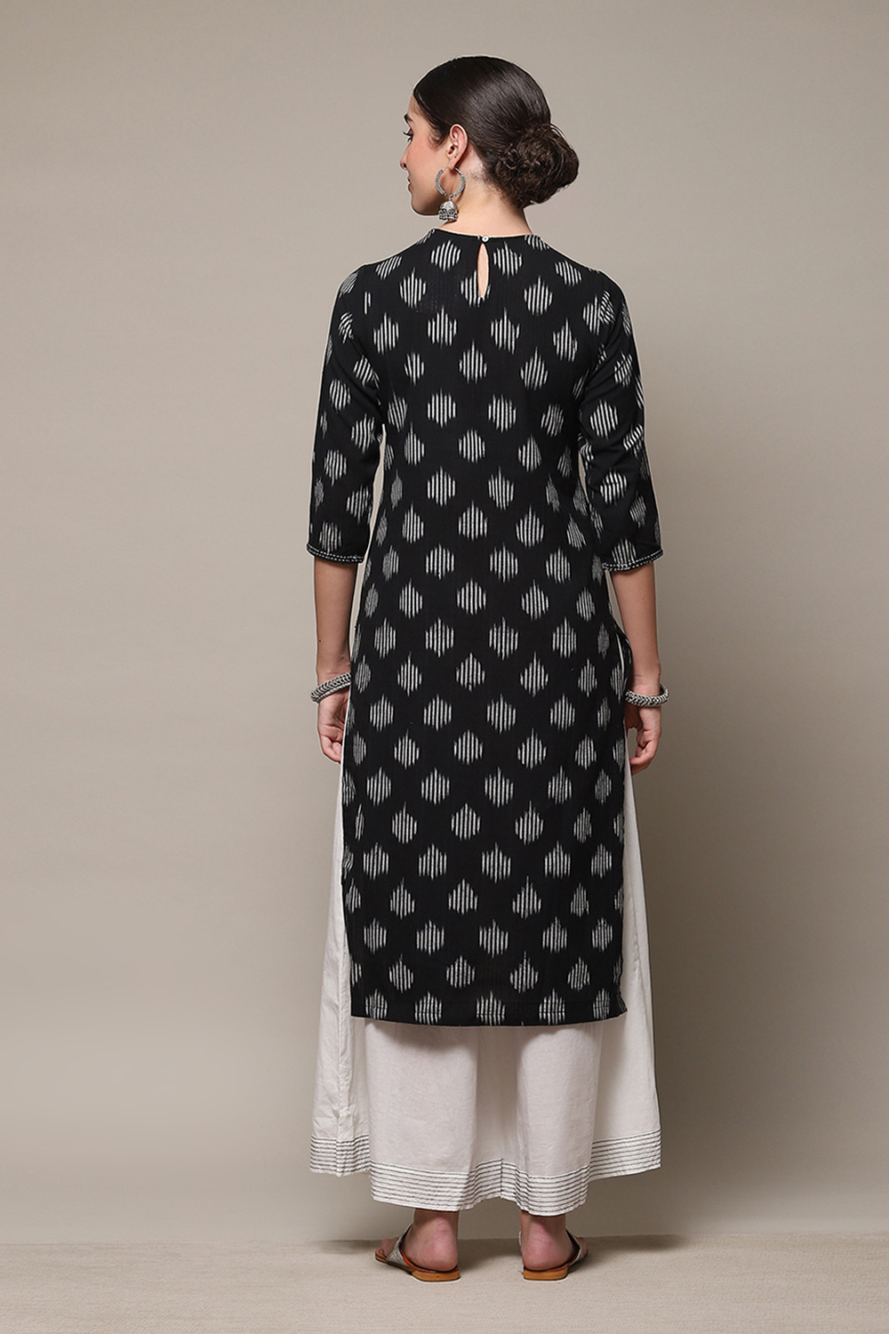 Black Cotton Straight Kurta Palazzo Suit Set image number 4