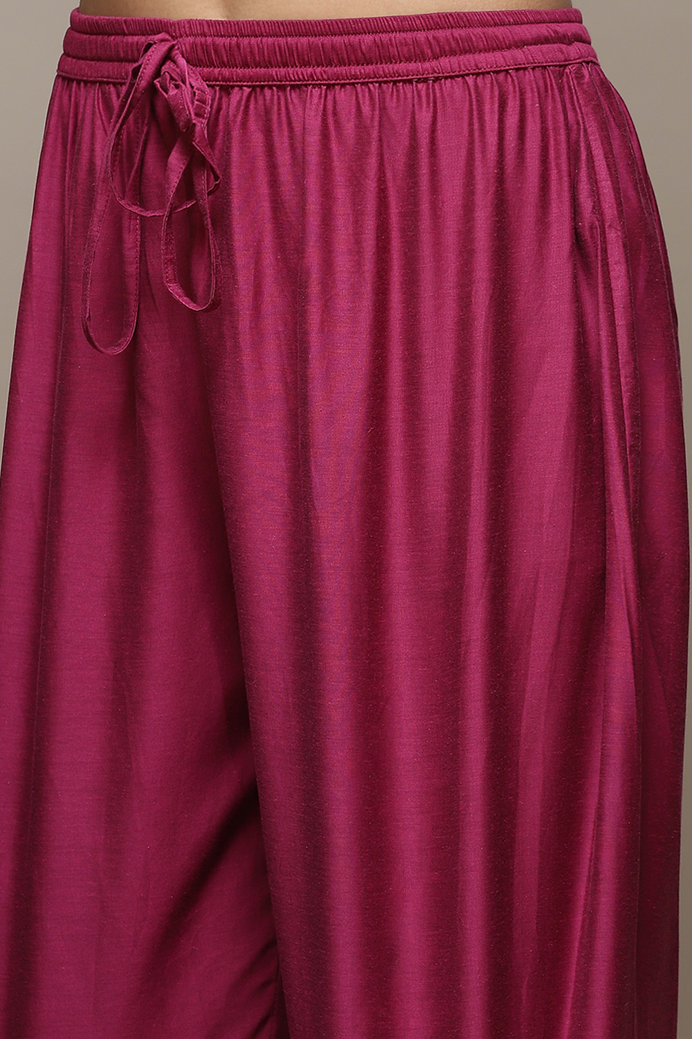 Fuschia Cotton Blend Straight Yarndyed Kurta Suit Set