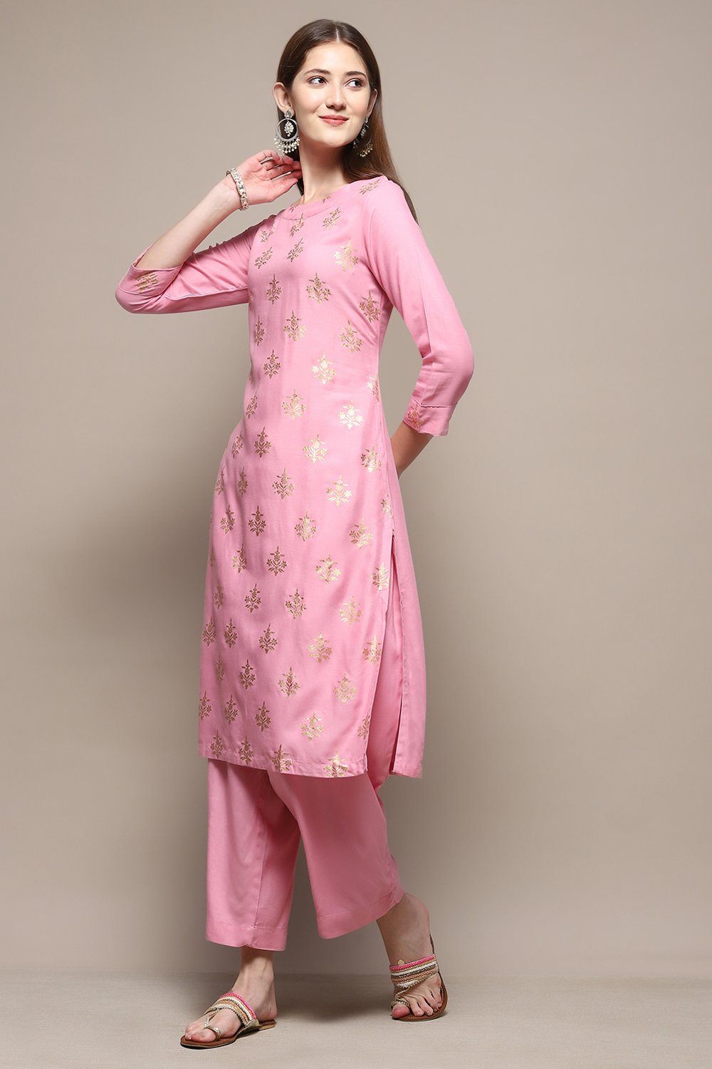 Light Pink Rayon Straight Kurta Palazzo 2 Piece Set image number 0