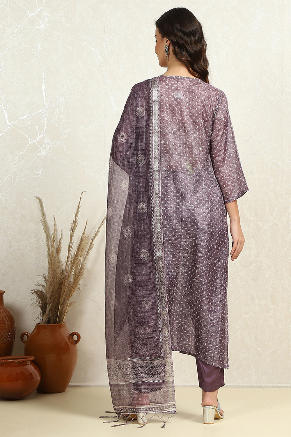 Maroon Cotton Printed Unstitched Suit Set image number 5