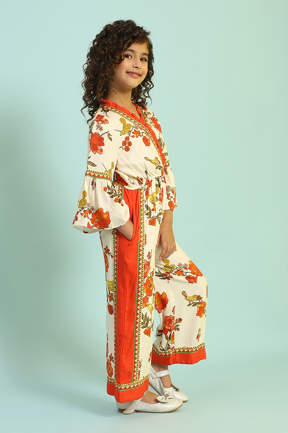 Cream-Colored and Rust Floral Straight Jumpsuit image number 4