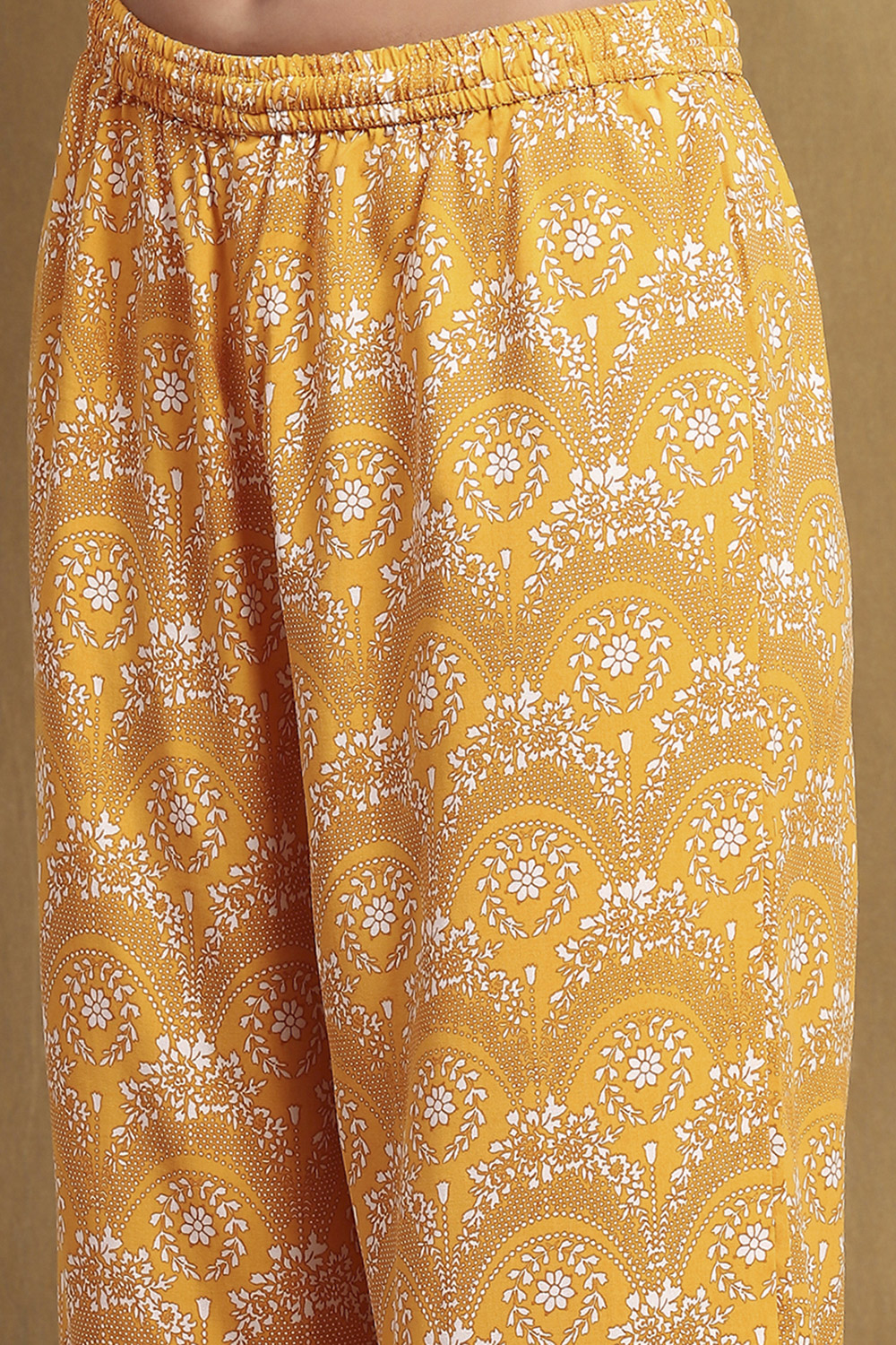 Yellow Printed Kalidar Suit Set image number 2