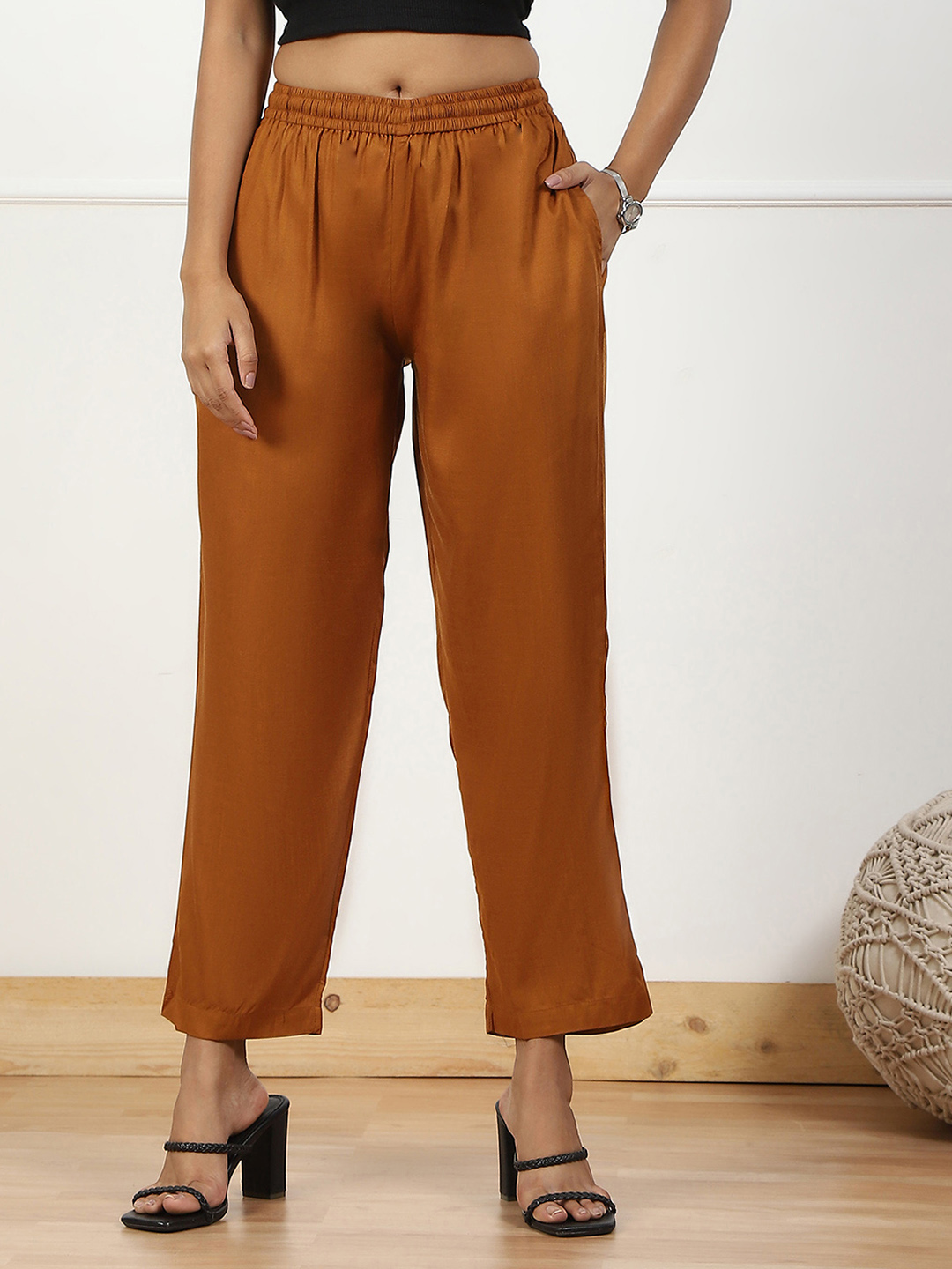 Beige Rayon Palazzo Pants image number 4