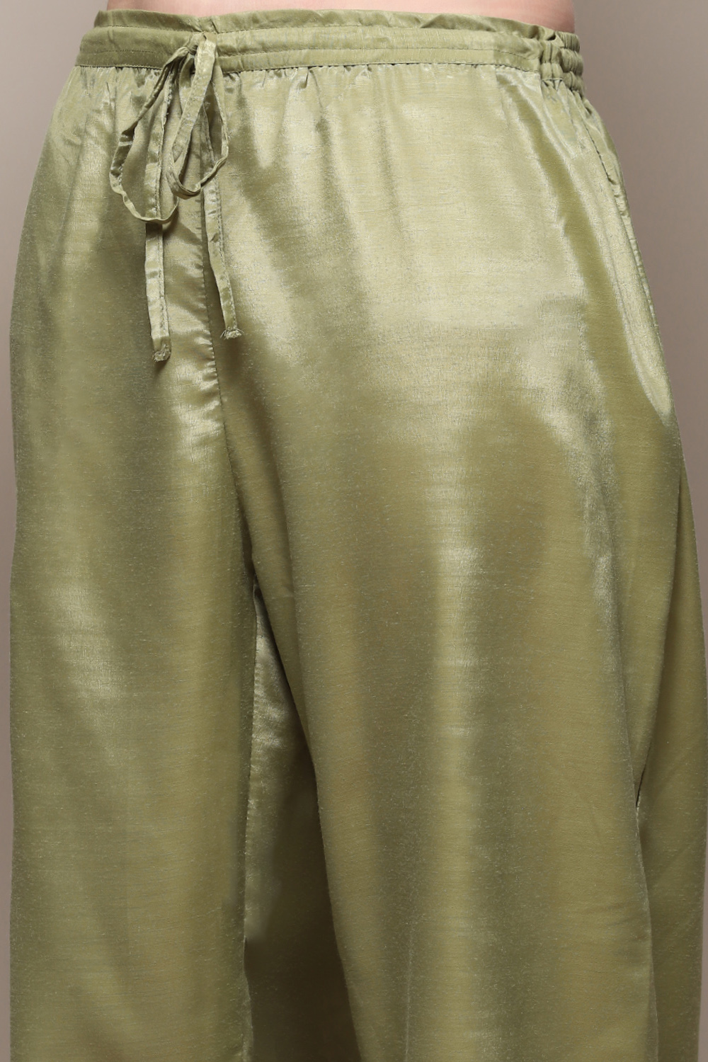 Sage Green Art Silk Straight Kurta Palazzo Suit Set image number 2