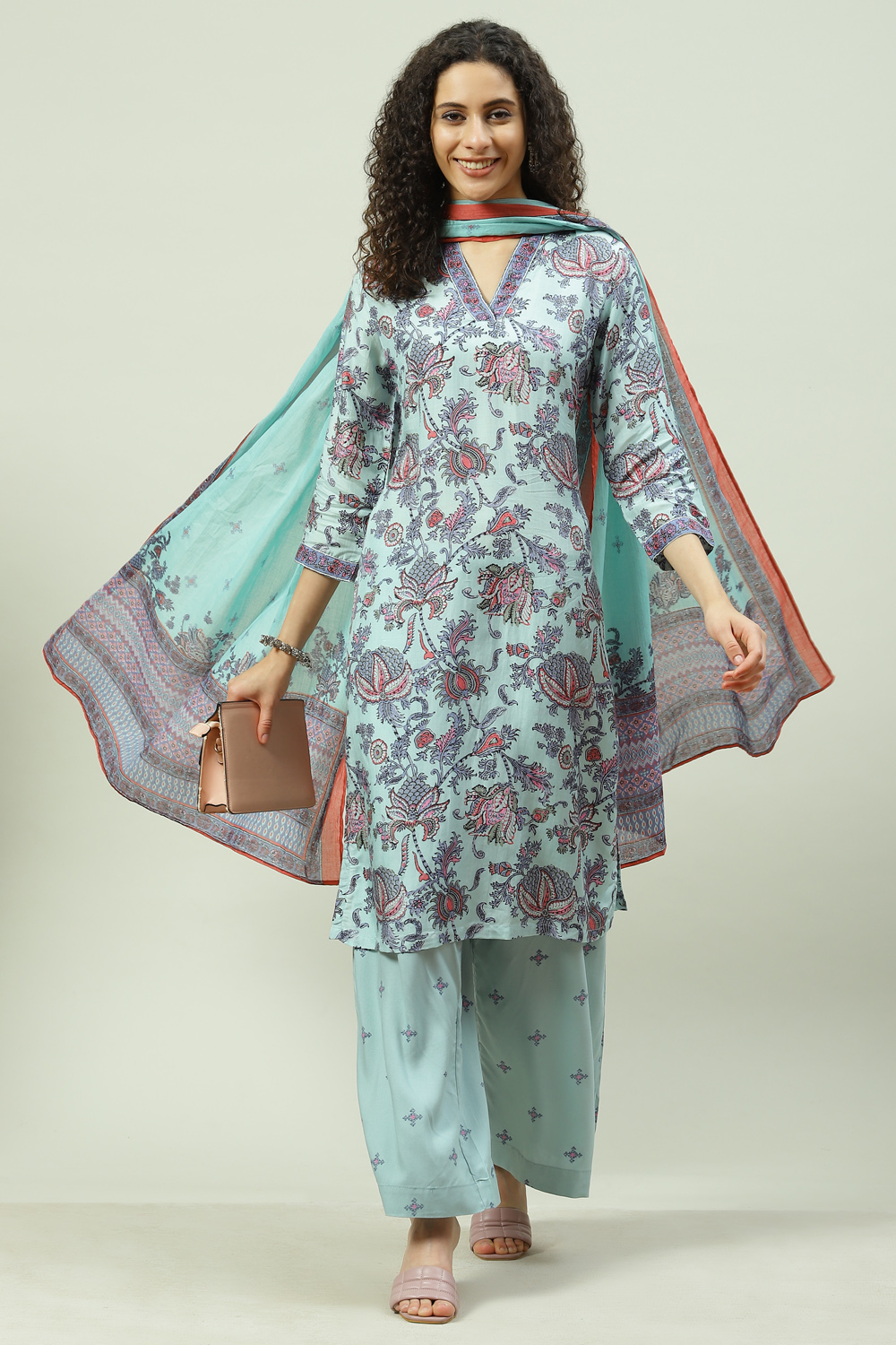 Aqua Sea Green Viscose Straight Kurta Palazzo Suit Set image number 0