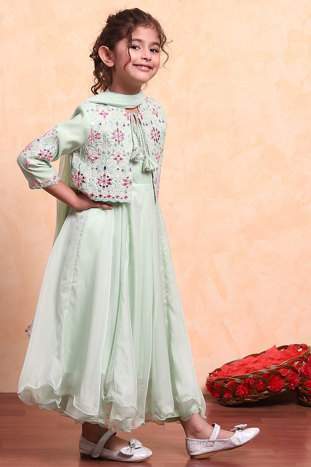 Matcha Green Polyester Blend Anarkali With Jacket Kurta Set image number 5