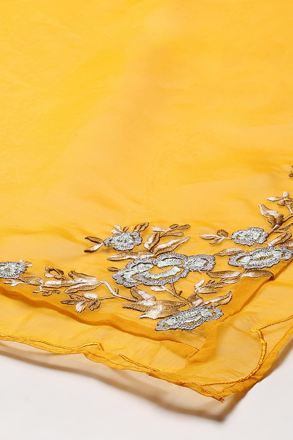 Yellow Cotton Straight Embroidered Kurta Slim Pant Suit Set image number 3