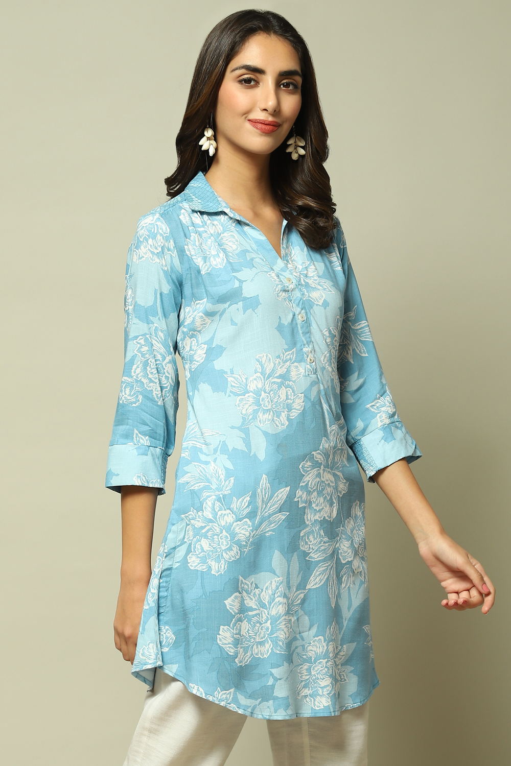 Teal LIVA Printed Shirt image number 5