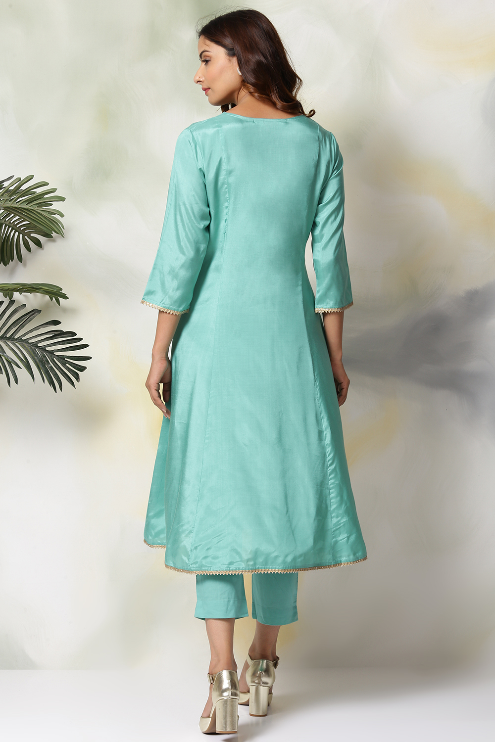 Mustard Viscose Kalidar Kurta Pant Suit Set image number 5