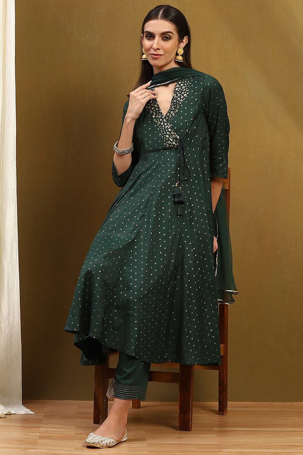 Dark Green Shantoon Anarkali Suit Set image number 0