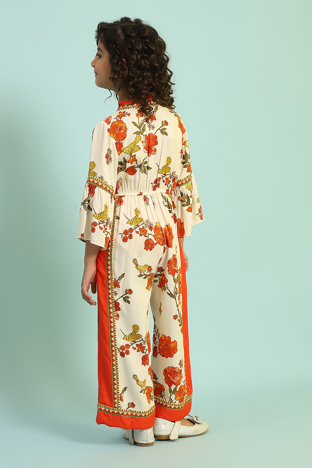 Cream-Colored and Rust Floral Straight Jumpsuit image number 3